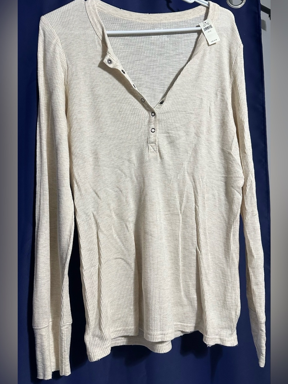 aerie Men's Long-Sleeve Waffle Henley in Light Cream